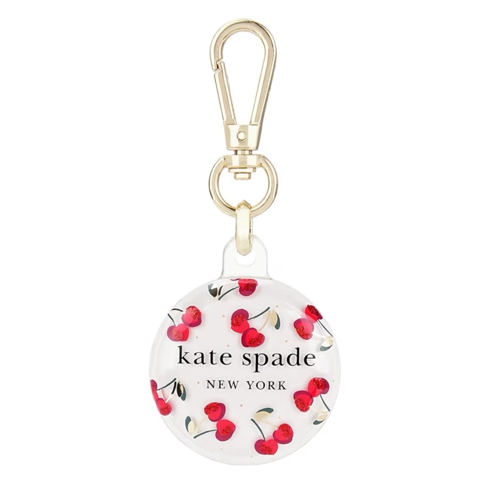 New in Box Kate Spade Cherry Dot AirTag Holder with Gold Ring Clip